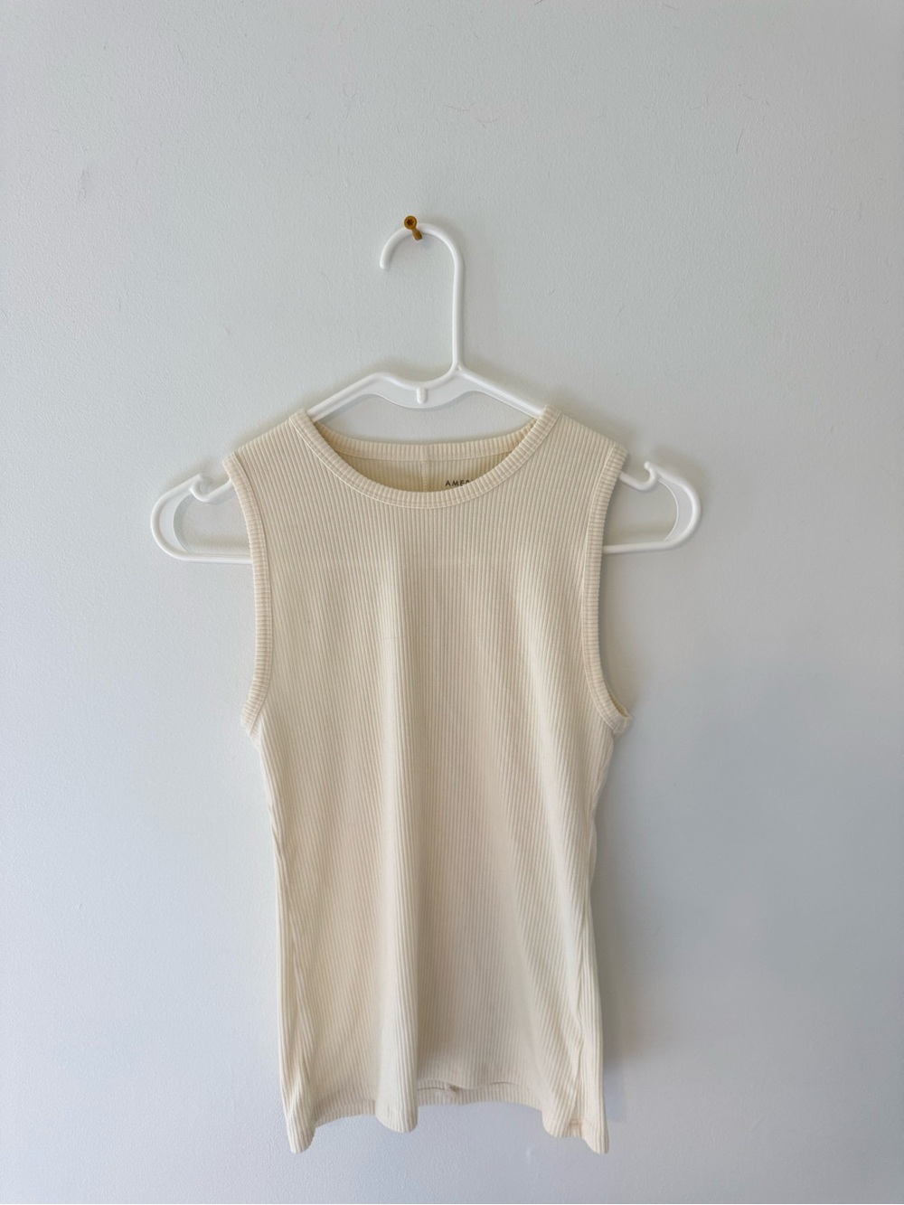 American Eagle Sleeveless Ribbed Basic Tank Top - Cream